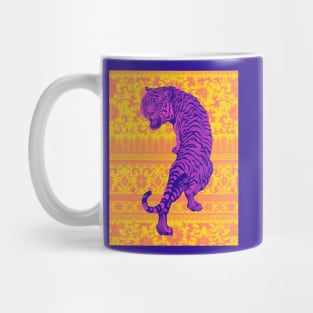 Hong Kong Neon Purple Tiger with Yellow and Orange Floral Pattern - Animal Lover Mug